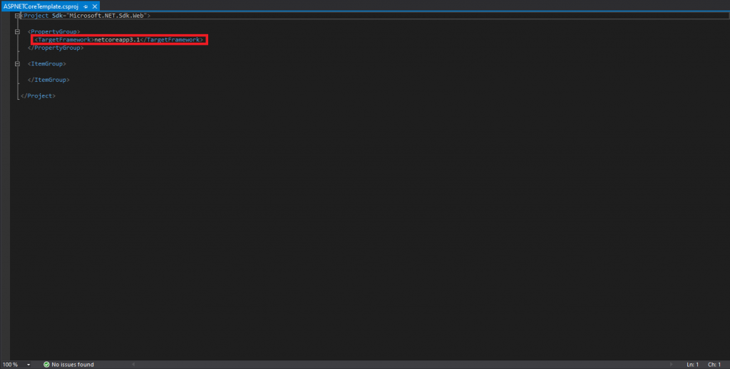ASP.NET Core 3.1 Project file framework